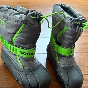 Sorel Kids' Black and Neon Green Snow Boots